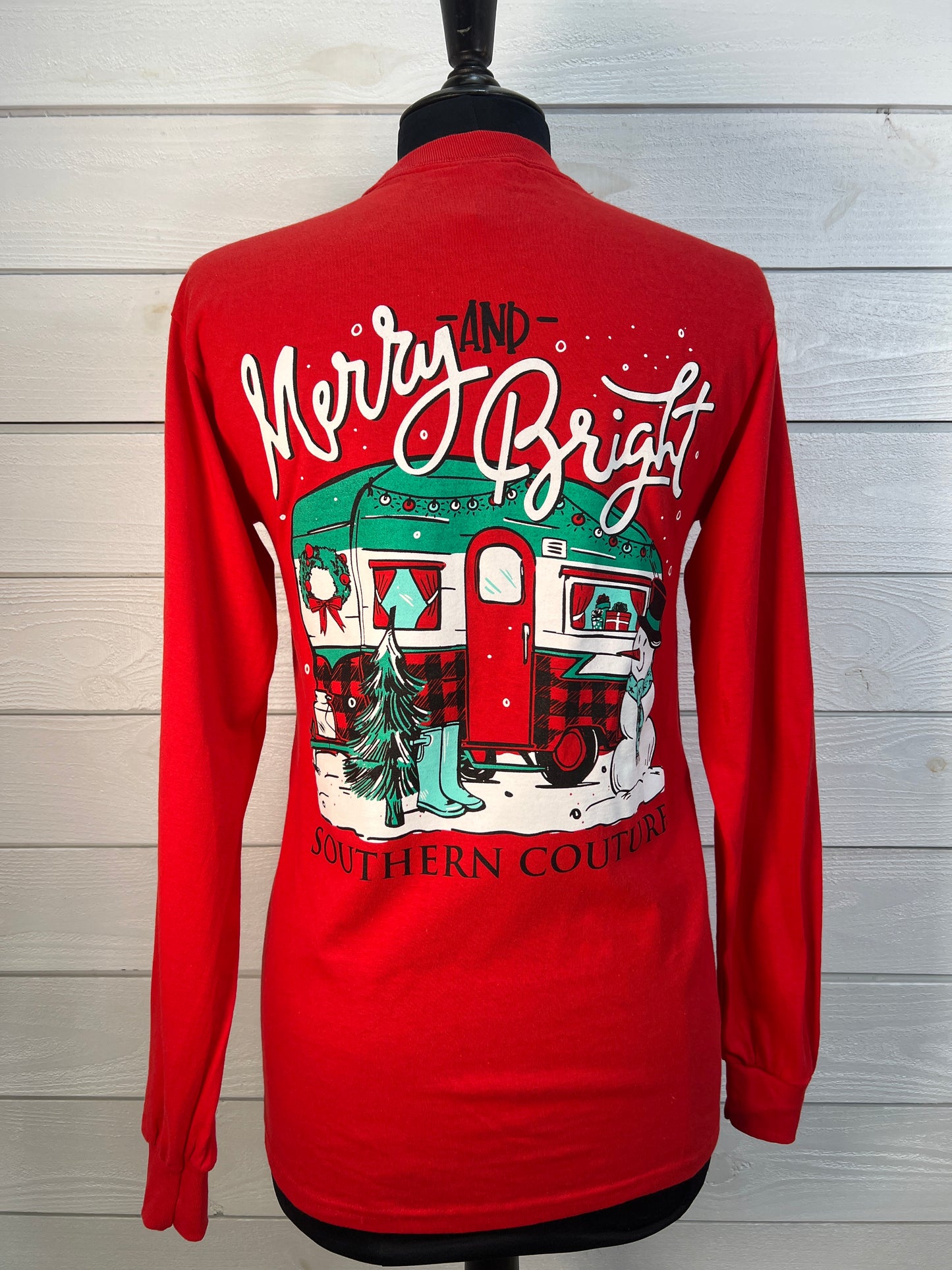 Southern Couture Merry & Bright Camper Long Sleeve Tee