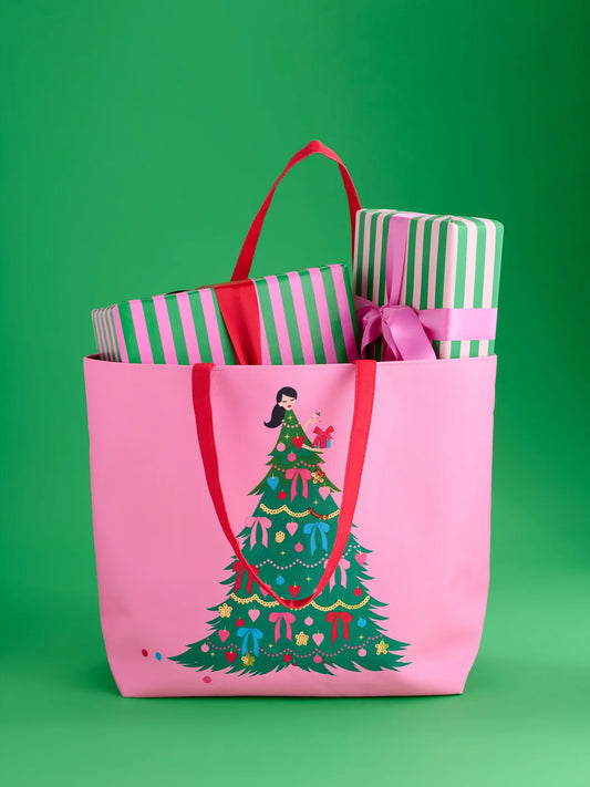 Pink Christmas Tree Lady Gifting Tote Bag