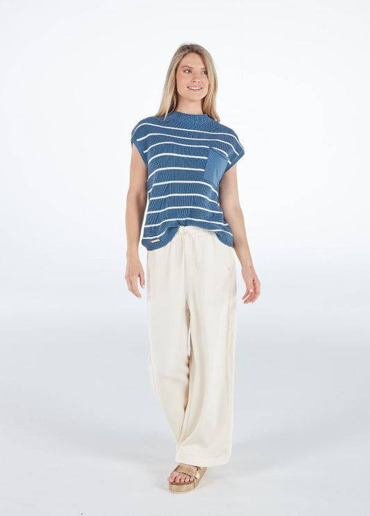 Simply Southern Sleeveless Blue Knit Top With Stripes