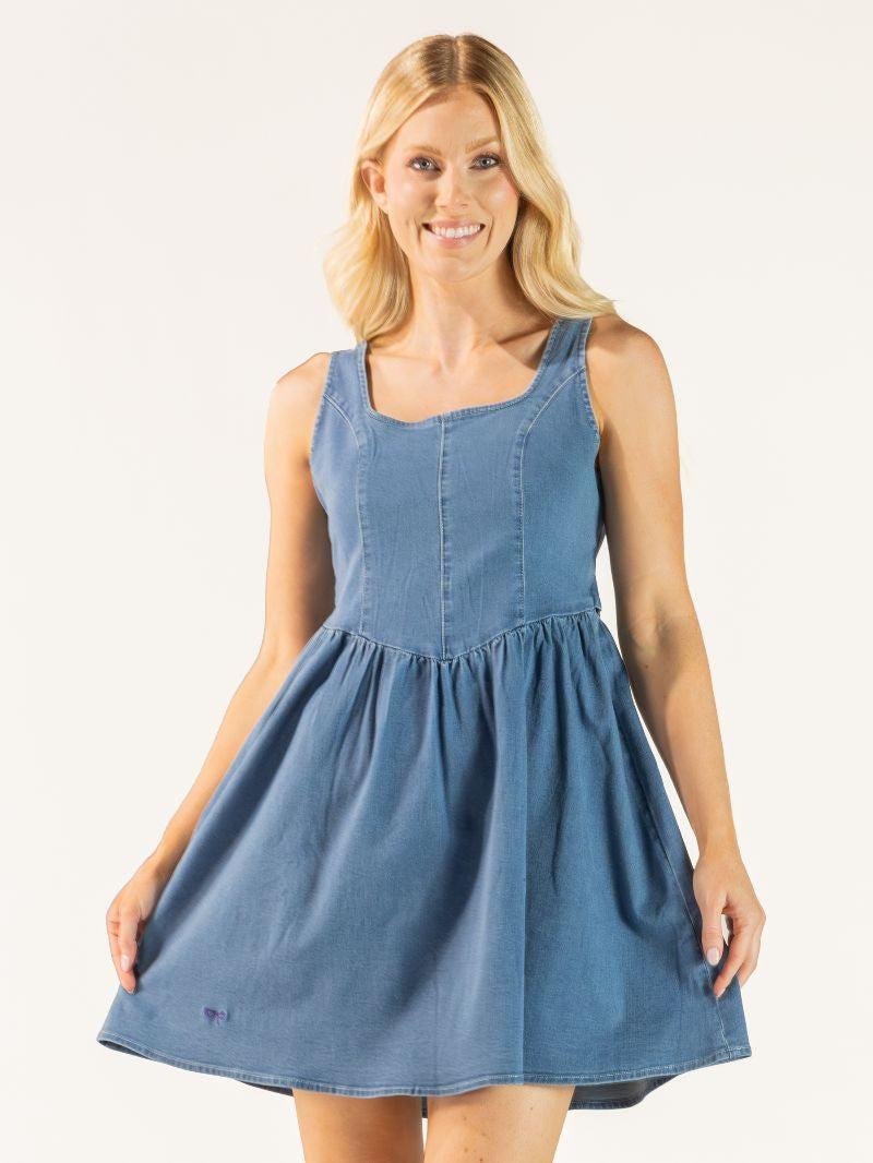 Simply Southern Denim Blue Sleeveless Dress With Bow On Back