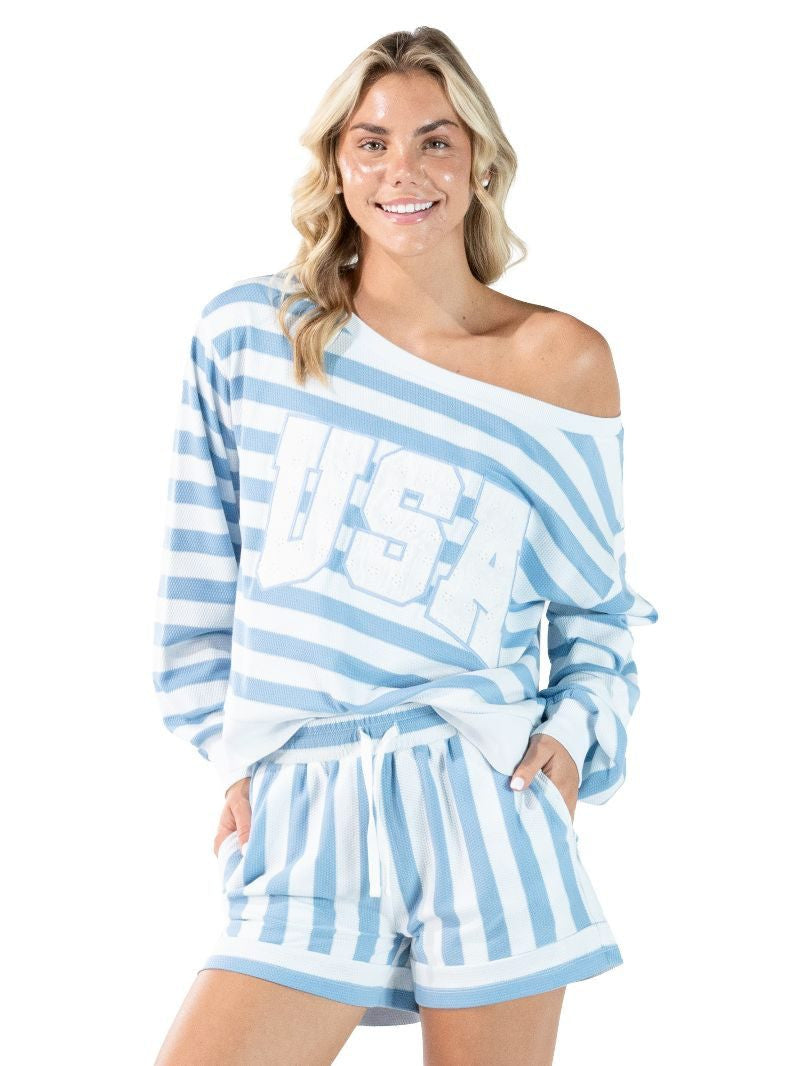 Simply Southern Blue Striped USA Short Set