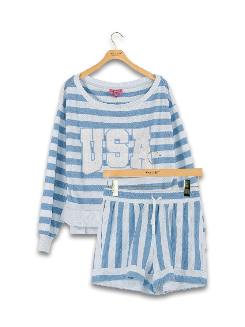 Simply Southern Blue Striped USA Short Set