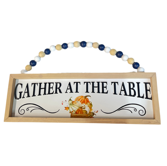 Fall Wood Framed Enamel Sign Bead Hanger