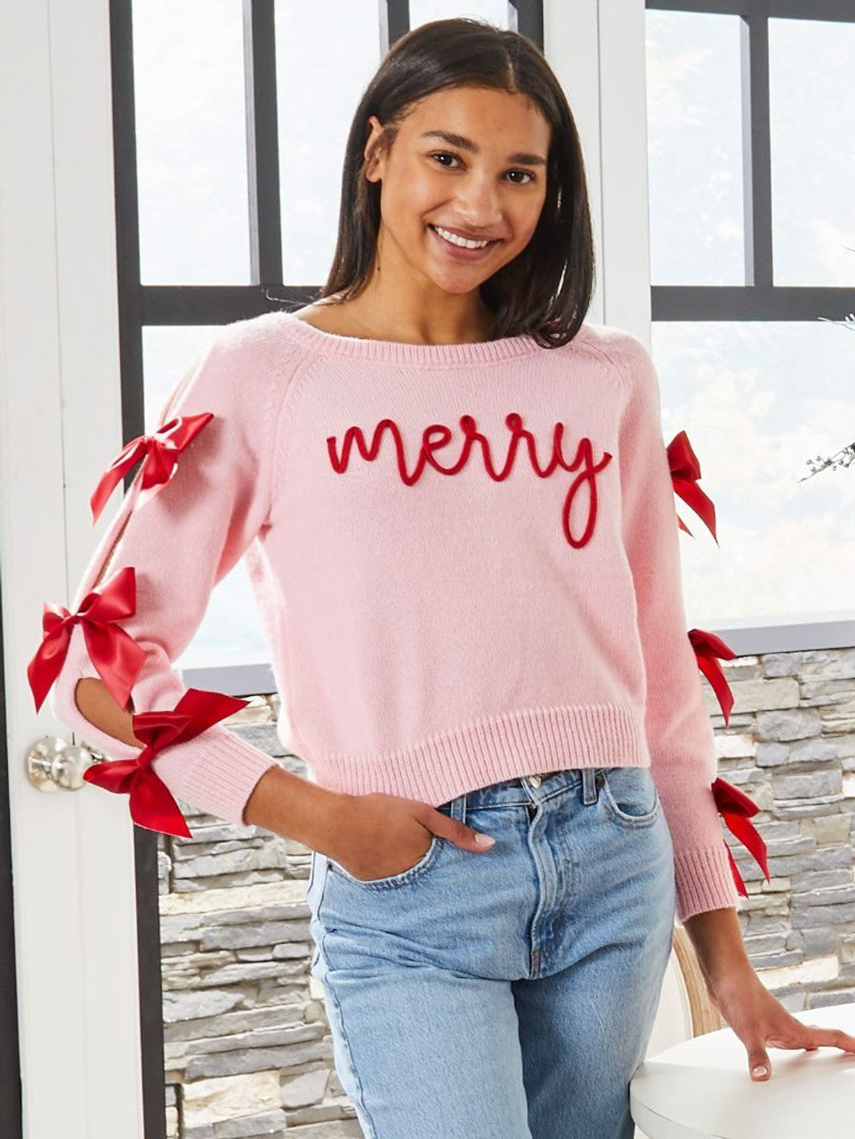 Simply Southern Pink Sweater With Merry And Bows