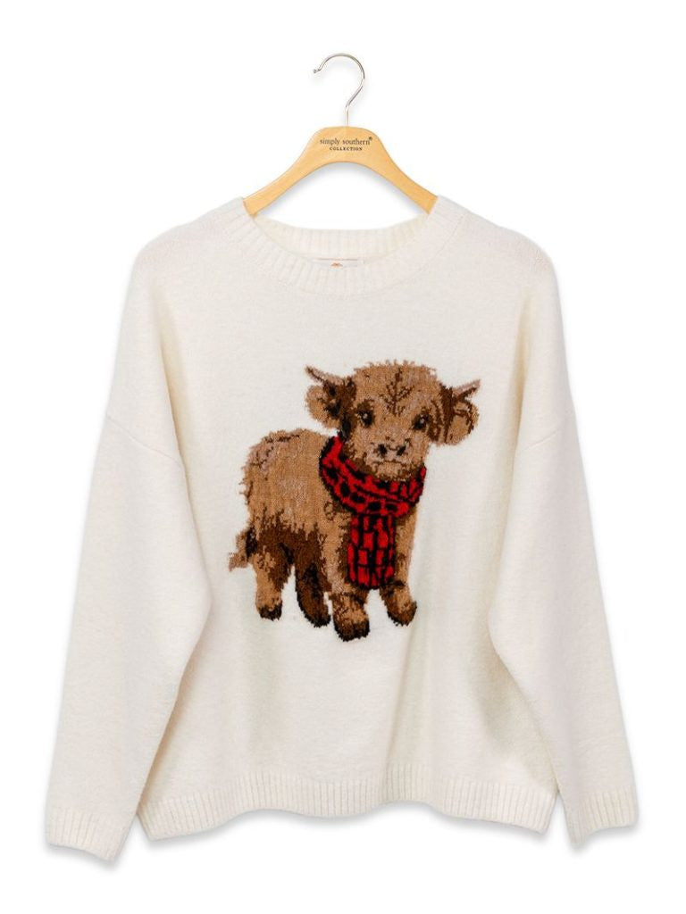 Simply Southern Cow Sweater White