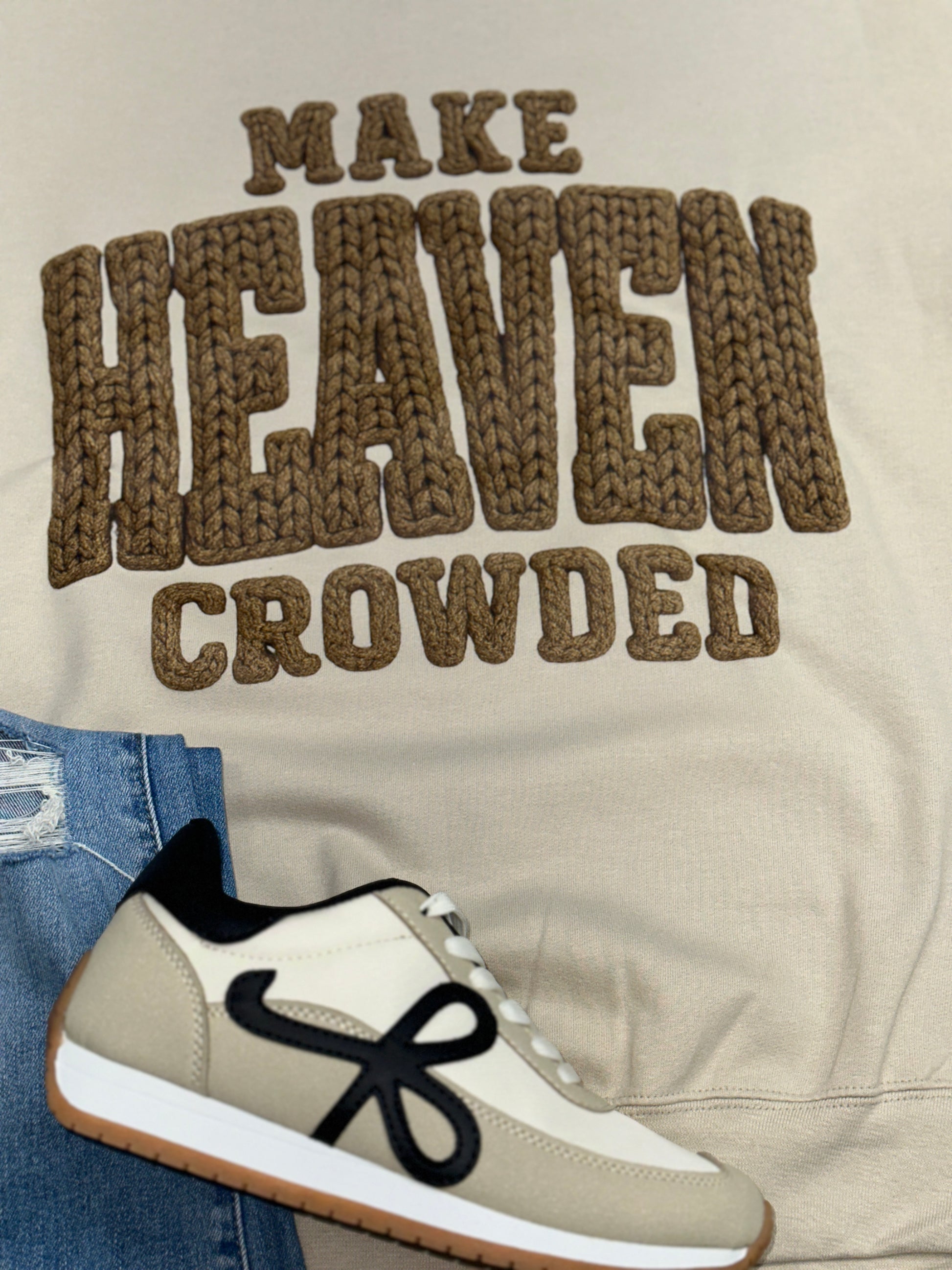 Make Heaven Crowded Faux Knit Crewneck