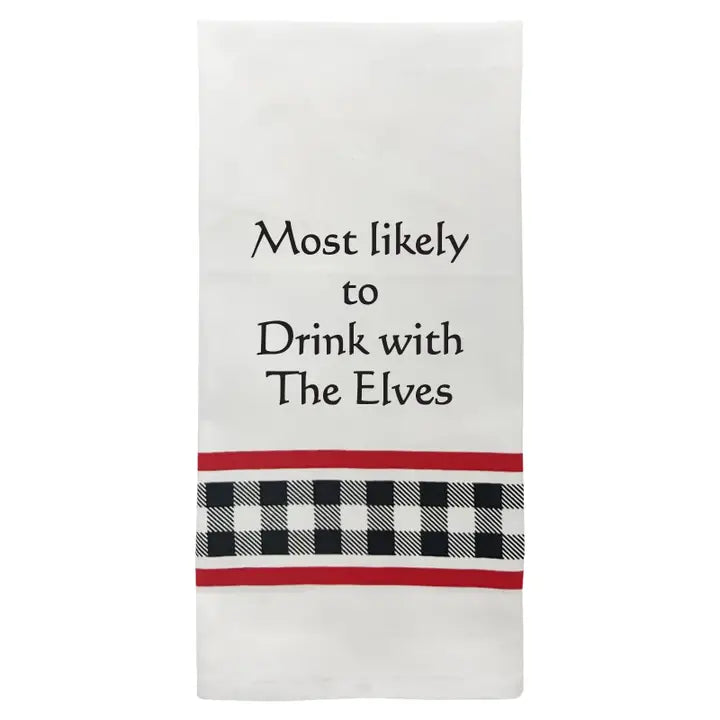 Wild Hare Drink With Elves Christmas Tea Towel
