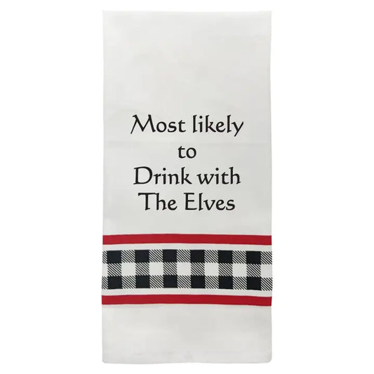 Wild Hare Drink With Elves Christmas Tea Towel