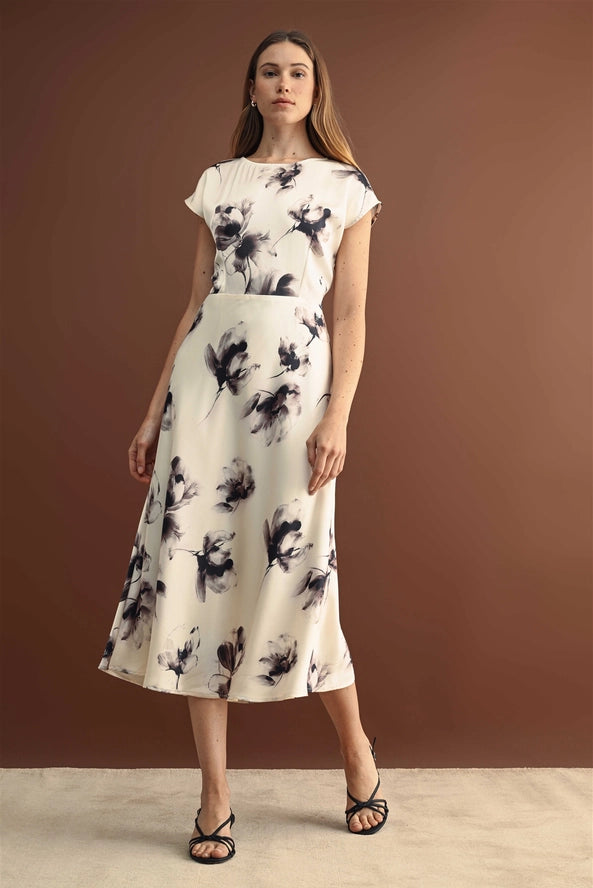 Fun2Fun Large Flower Print Satin Dress
