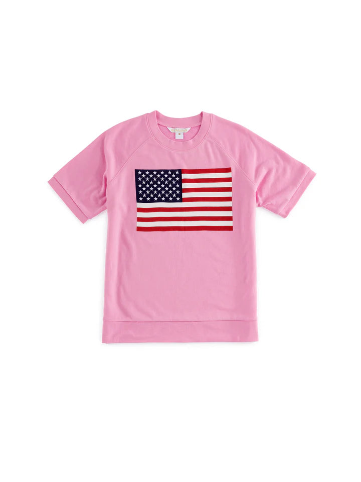 Shiraleah American Flag Pink Lightweight Short Sleeve Sweatshirt