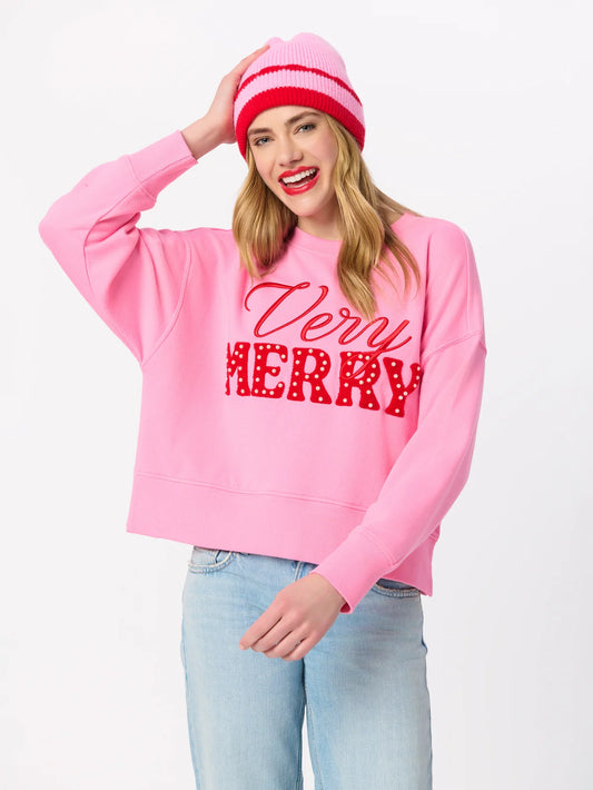 Shiraleah "Very Merry" Pearls Relaxed Sweatshirt, Pink