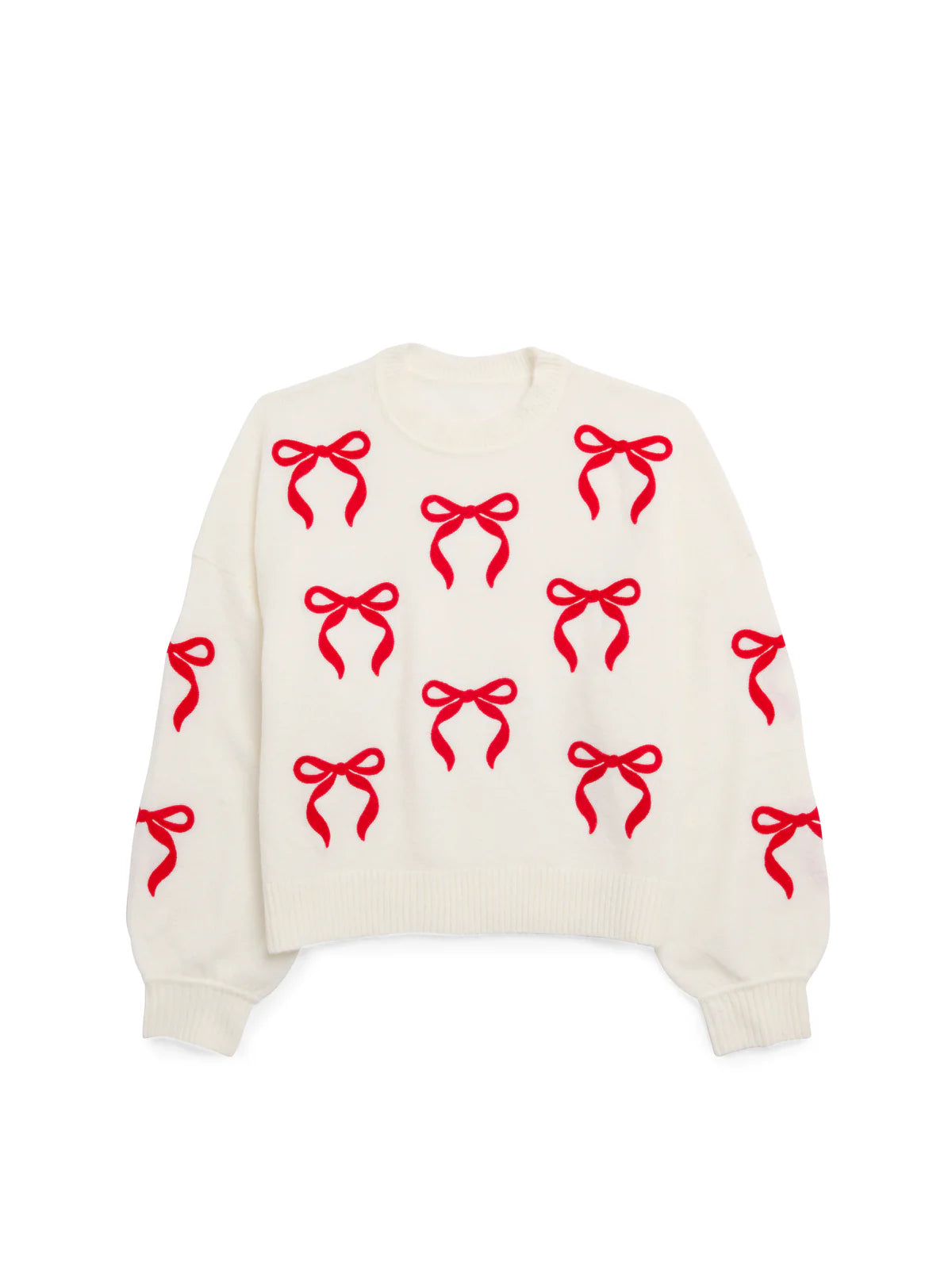Ivory Bow Knit Sweater With Red Bows