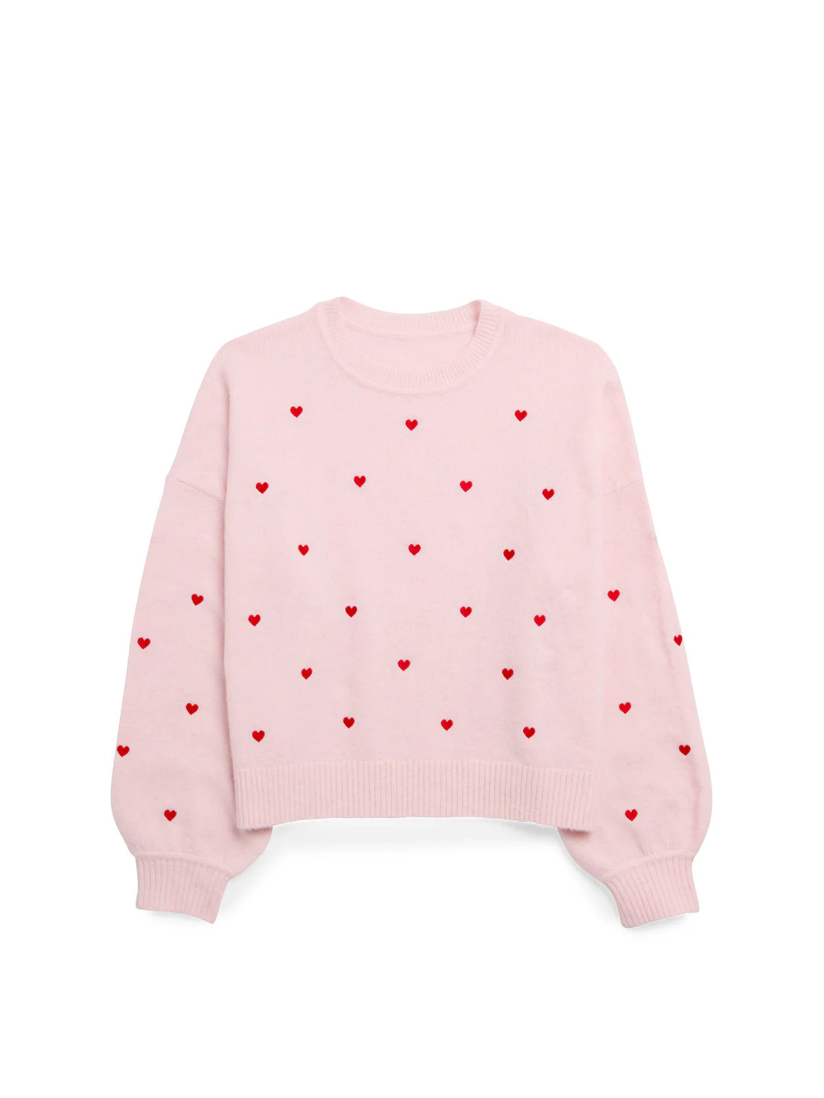 Light Pink Knit Sweater With Red Hearts