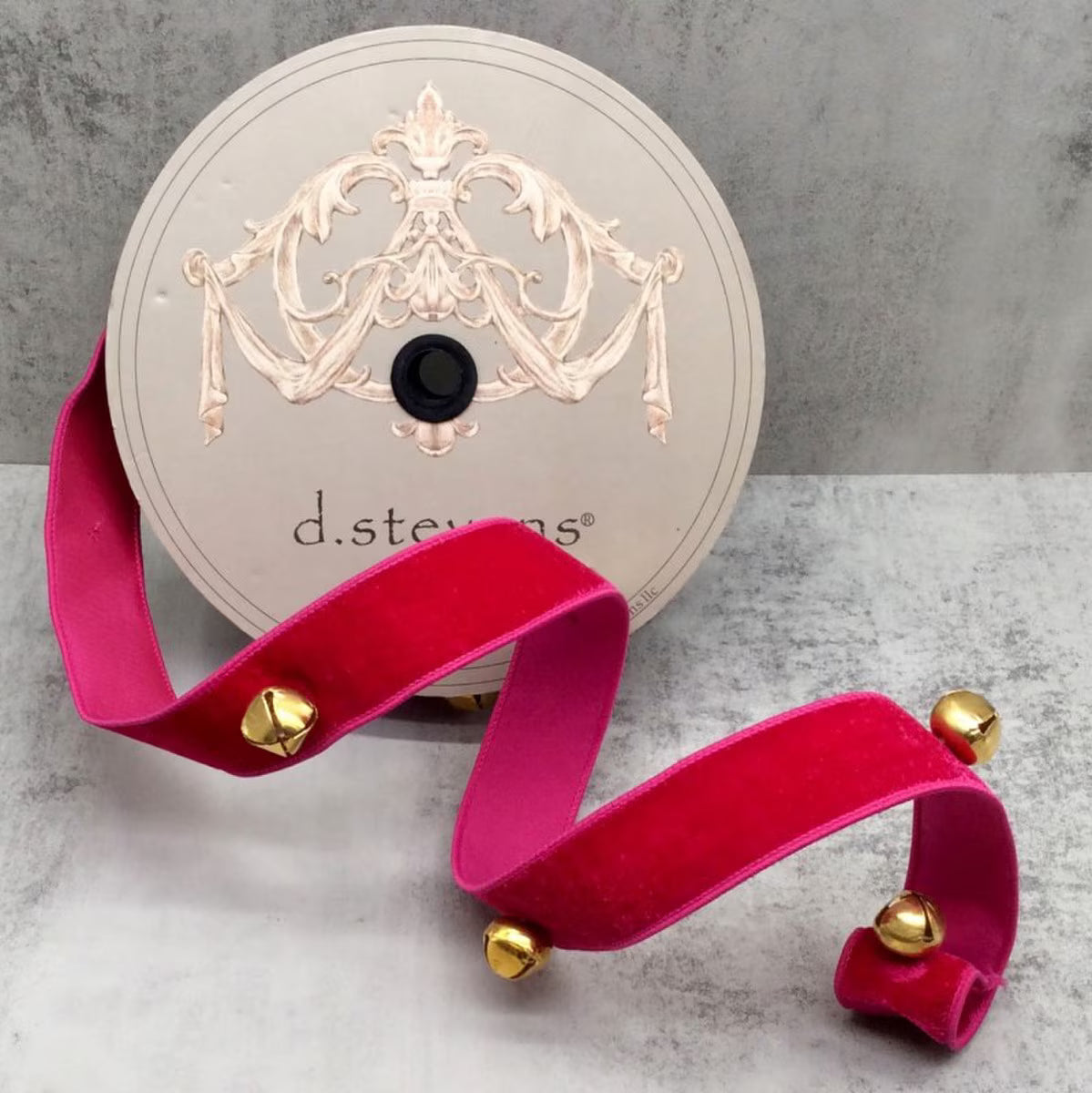 Hot Pink Lush Velvet Ribbon With Jingle Bells