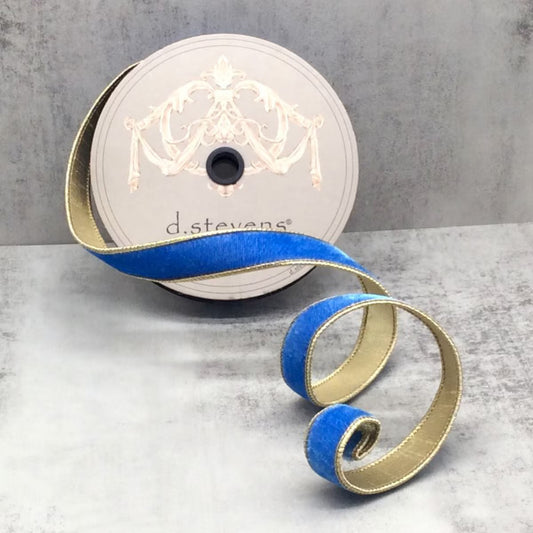 Cornflower Blue Velvet Ribbon With Gold Metallic Back