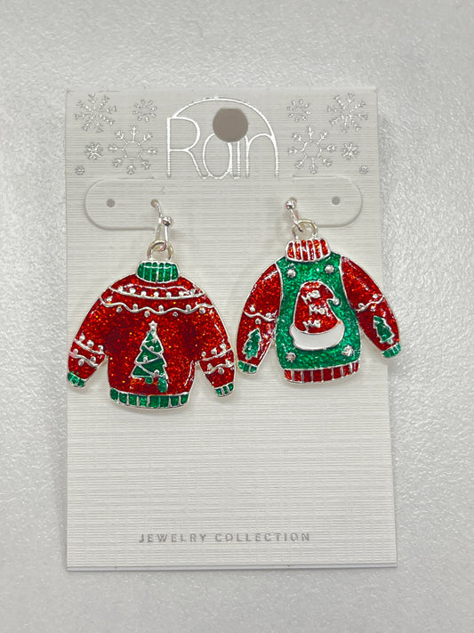 Silver Christmas Sweater Dangle Earrings