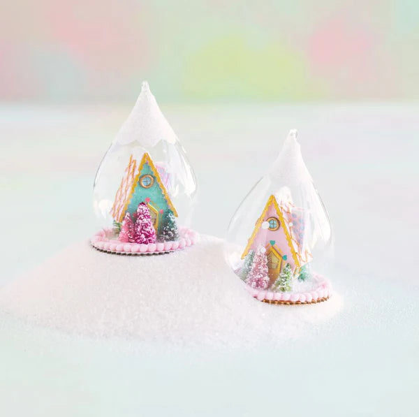 Glitterville Gingerbread Cottage Dome Ornament