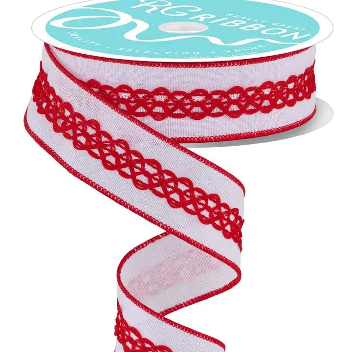White & Red Faux Lace Ribbon