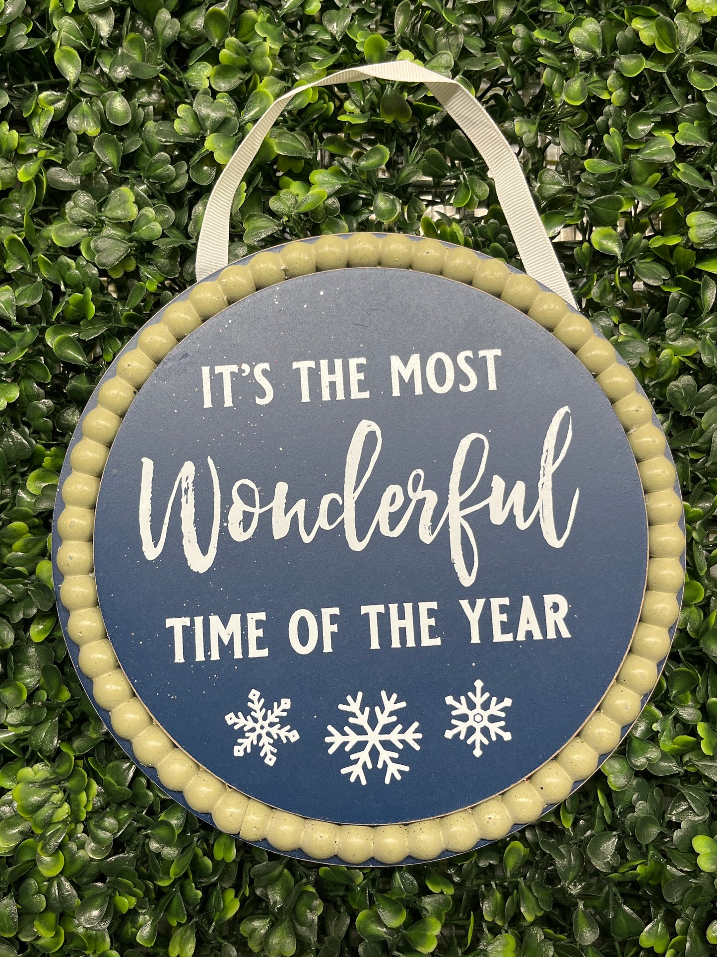 Round Wooden Beaded Blue & Green Wall Hanger