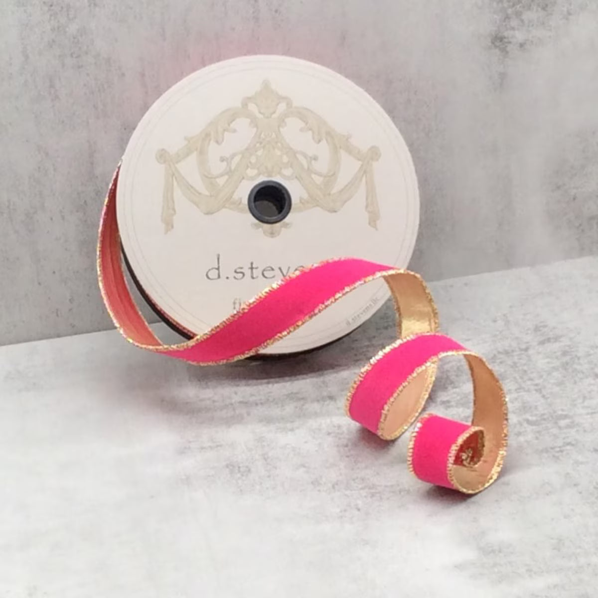 Hot Pink With Gold Back Velvet Ribbon