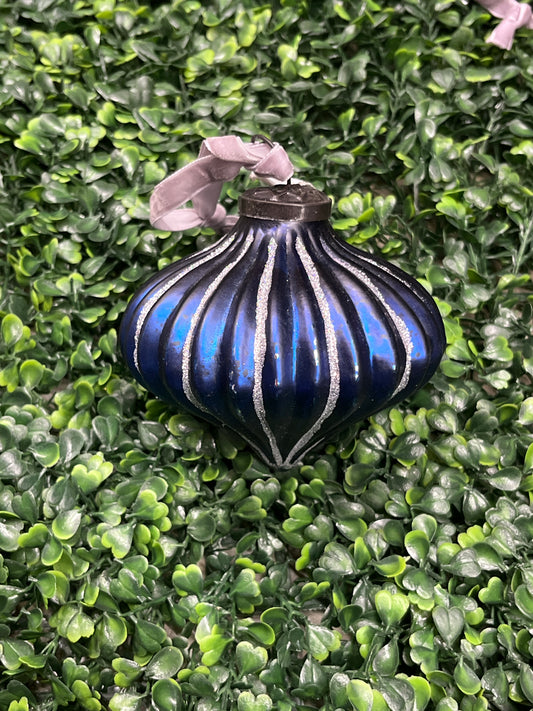 Navy Ornate Glass Ornament