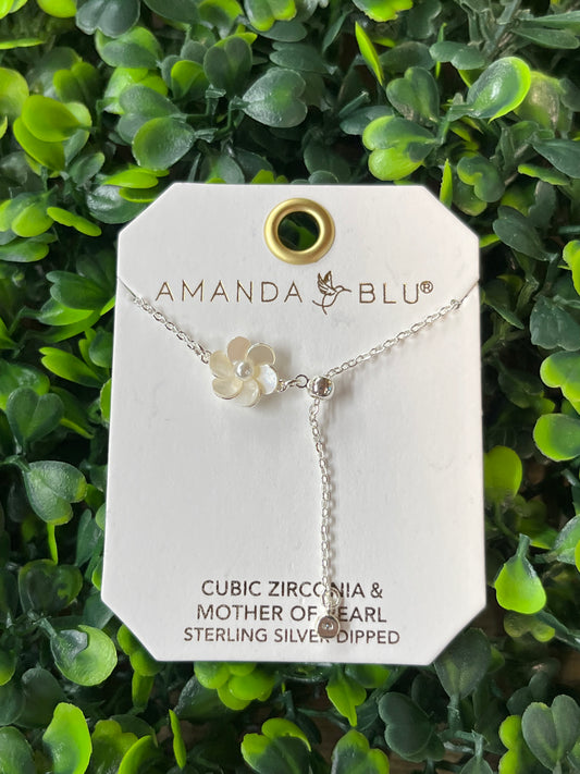 Silver Fan Flower Mother Of Pearl Necklace