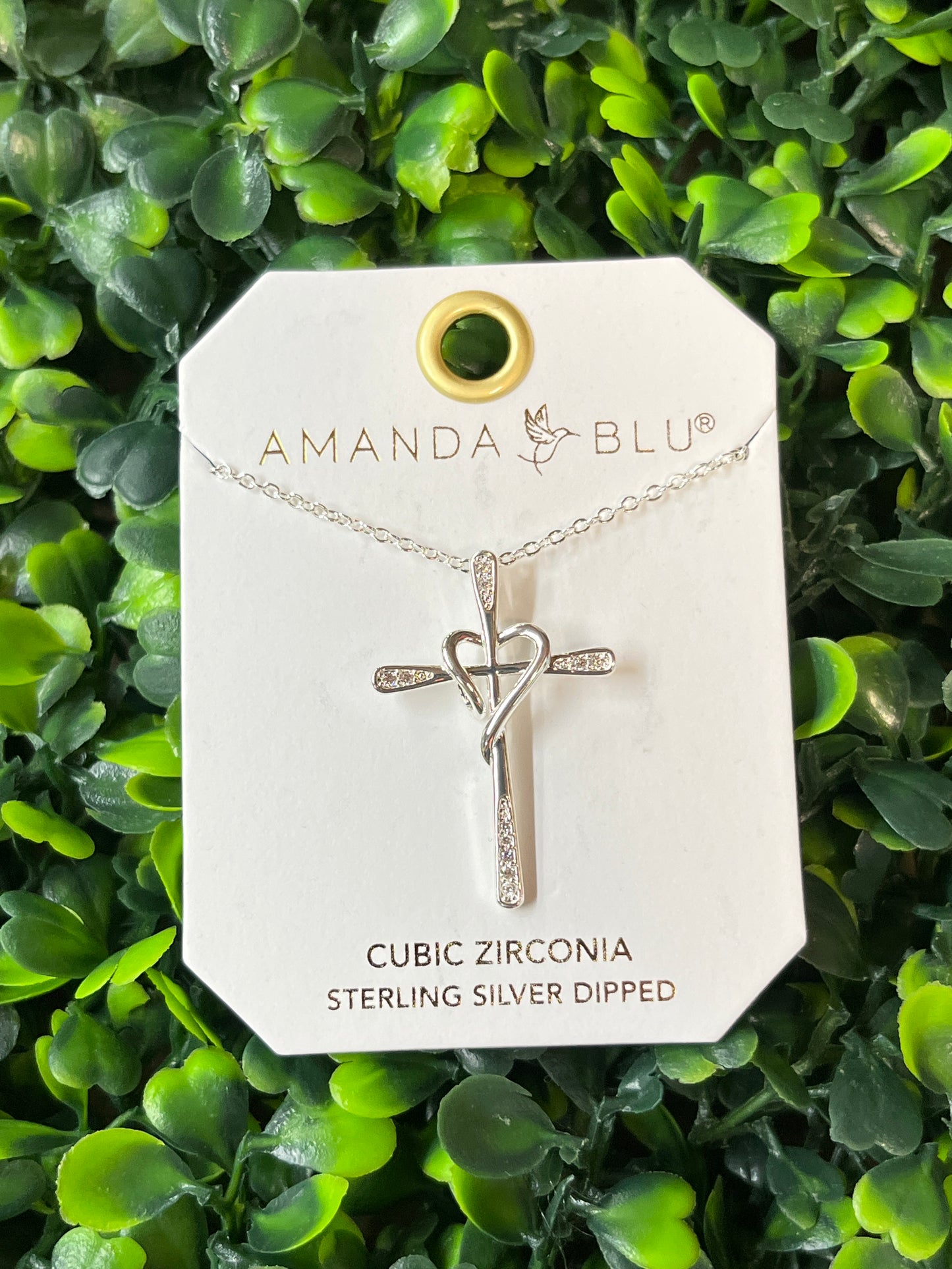 Silver Pave Cross Heart Necklace