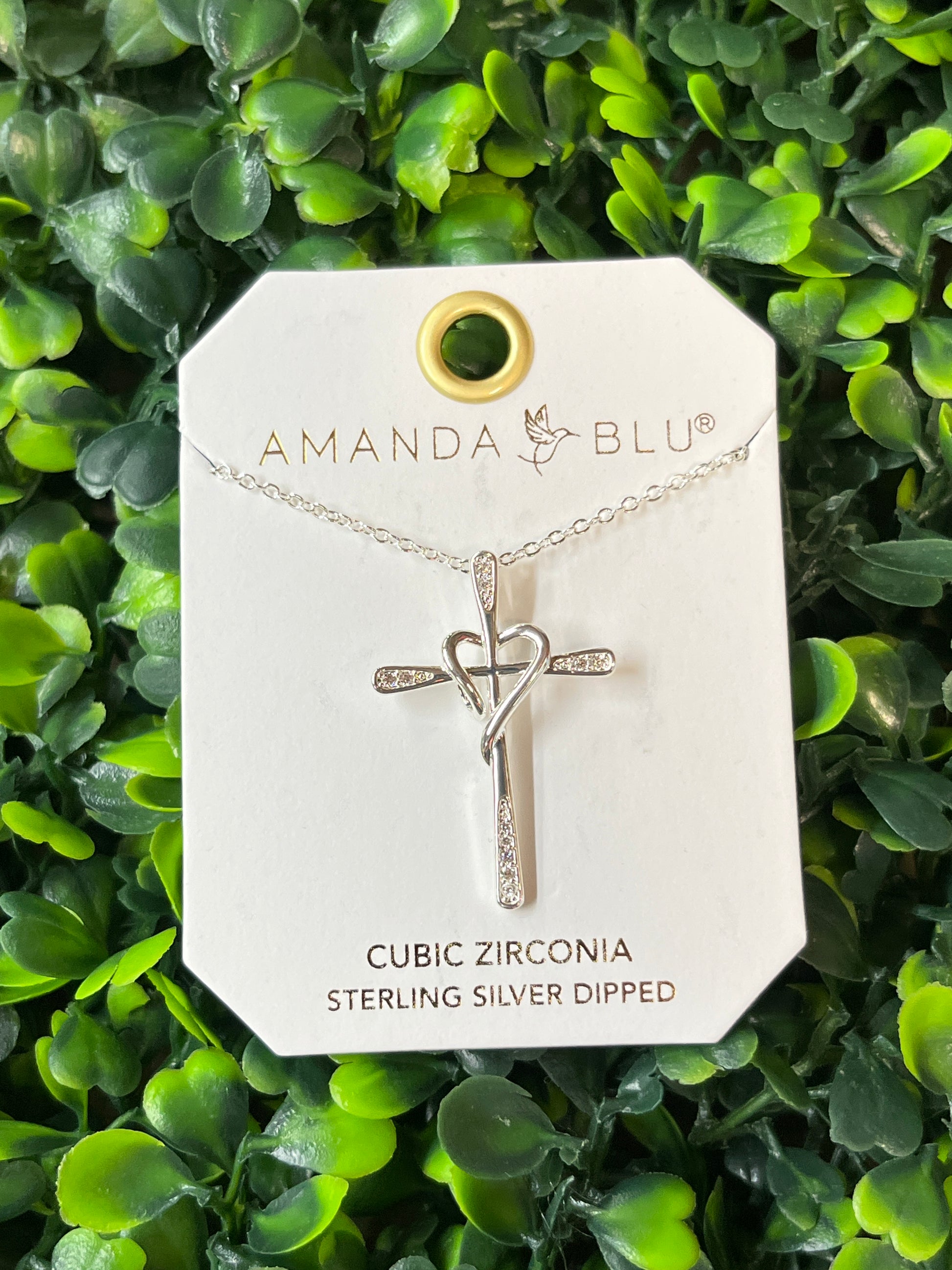 Silver Pave Cross Heart Necklace