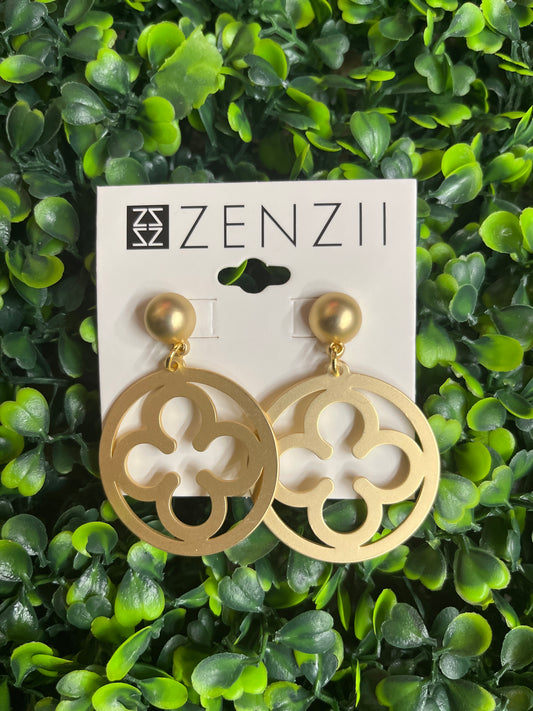 Matte Gold Large Clover Pendant Earrings
