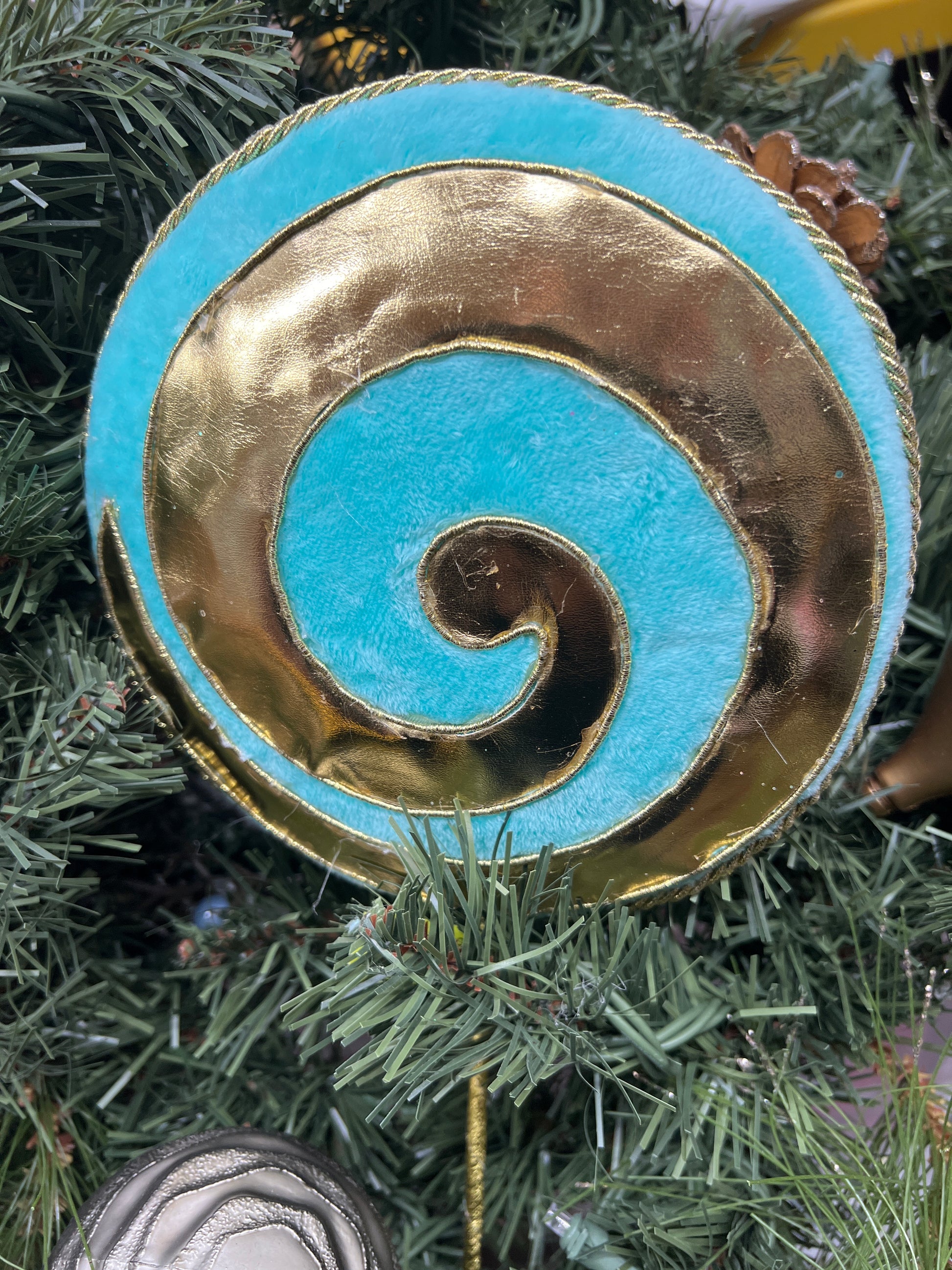 Aqua and Gold Swirl Lollipop Pick