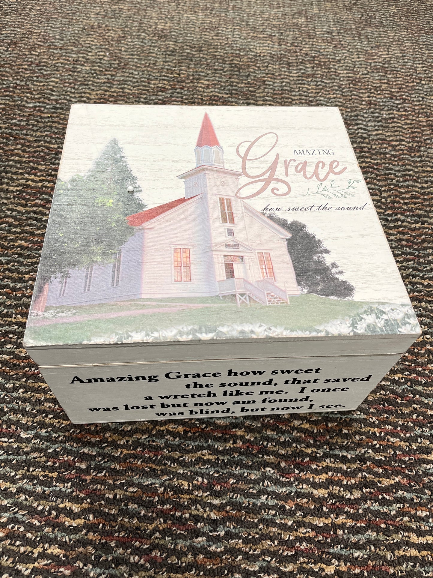 White Amazing Grace Church Keepsake Box