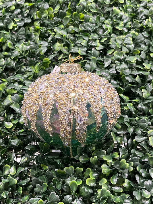 Blue Glass Gold & Silver Bead Accent Ornament