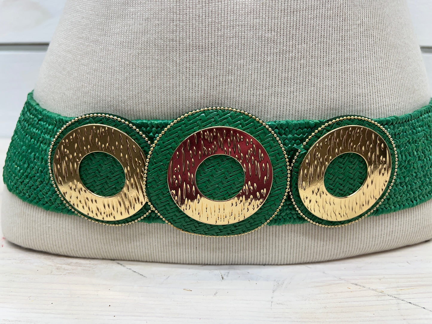 Woven Raffia Belt With Gold Accents