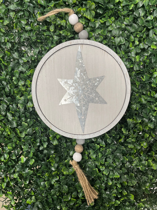 Large Round Wooden Disc Ornament W/Beads