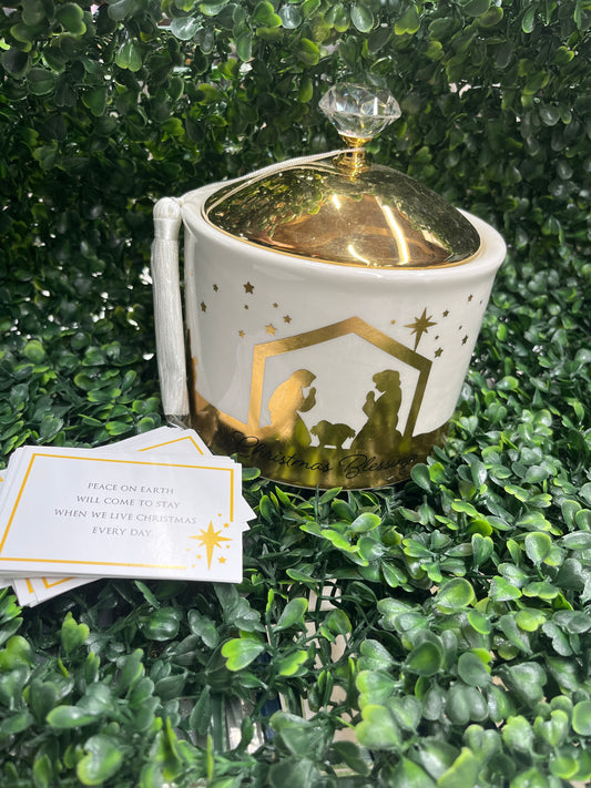 Ceramic Gold Trim Christmas Blessings Jar