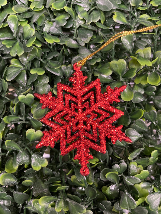 Small Red Glitter Snowflake Ornament