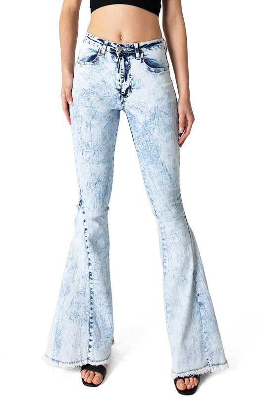 Acid Washed Bell Bottom Denim Jeans