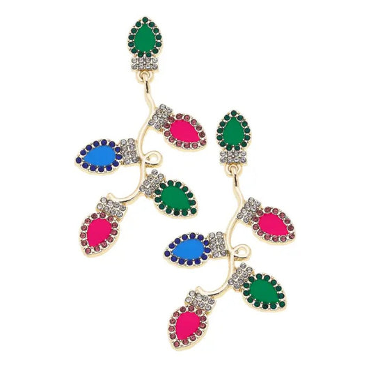 Canvas Rhinestone Enamel Christmas Lights Earrings