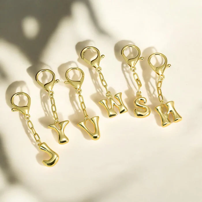 Gold Bubble Letter Initial Keychain & Bag Charm