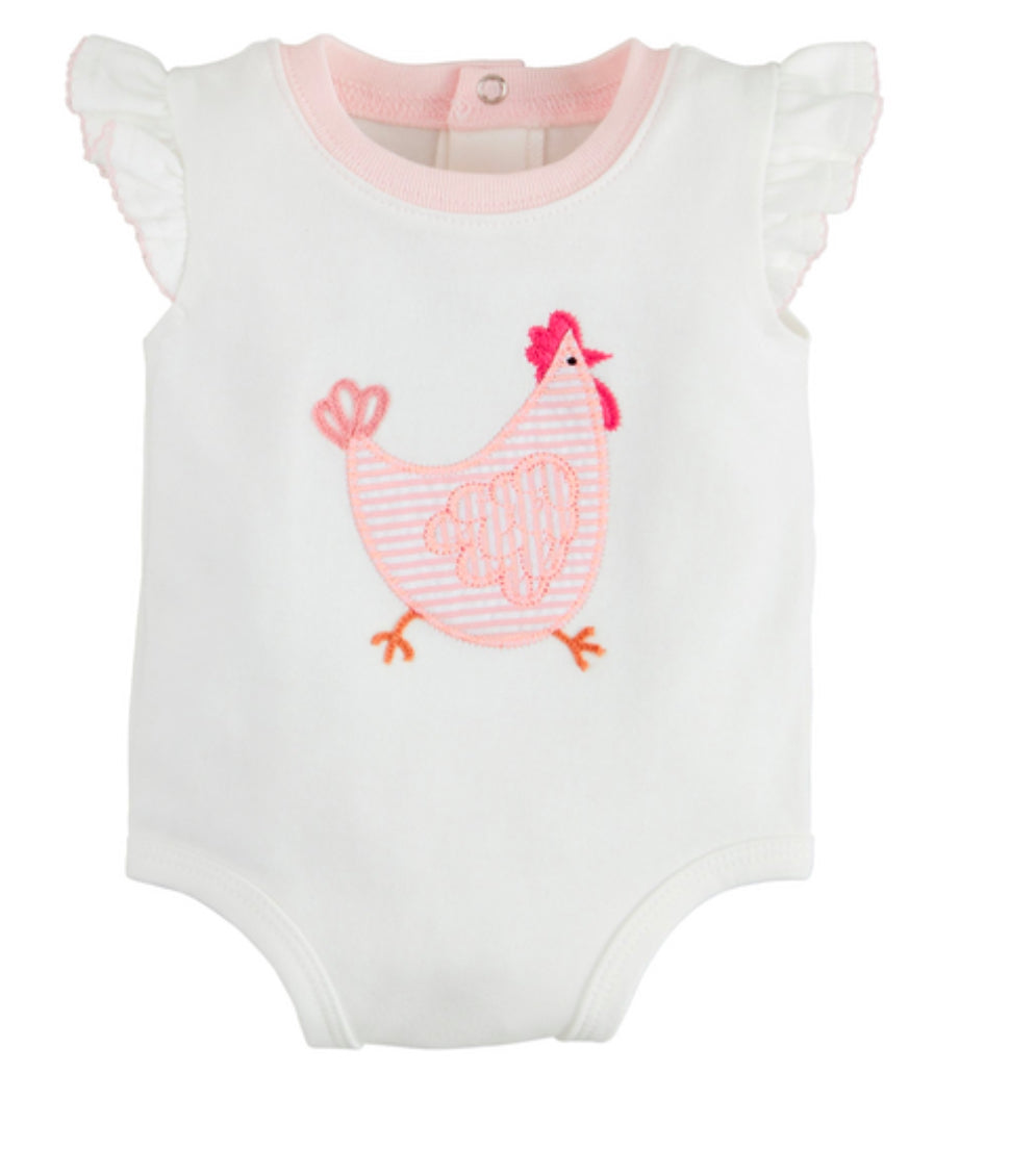 Mud Pie Infant Chicken/Ditsy Farm Ruffle Sleeve Snap Shirt