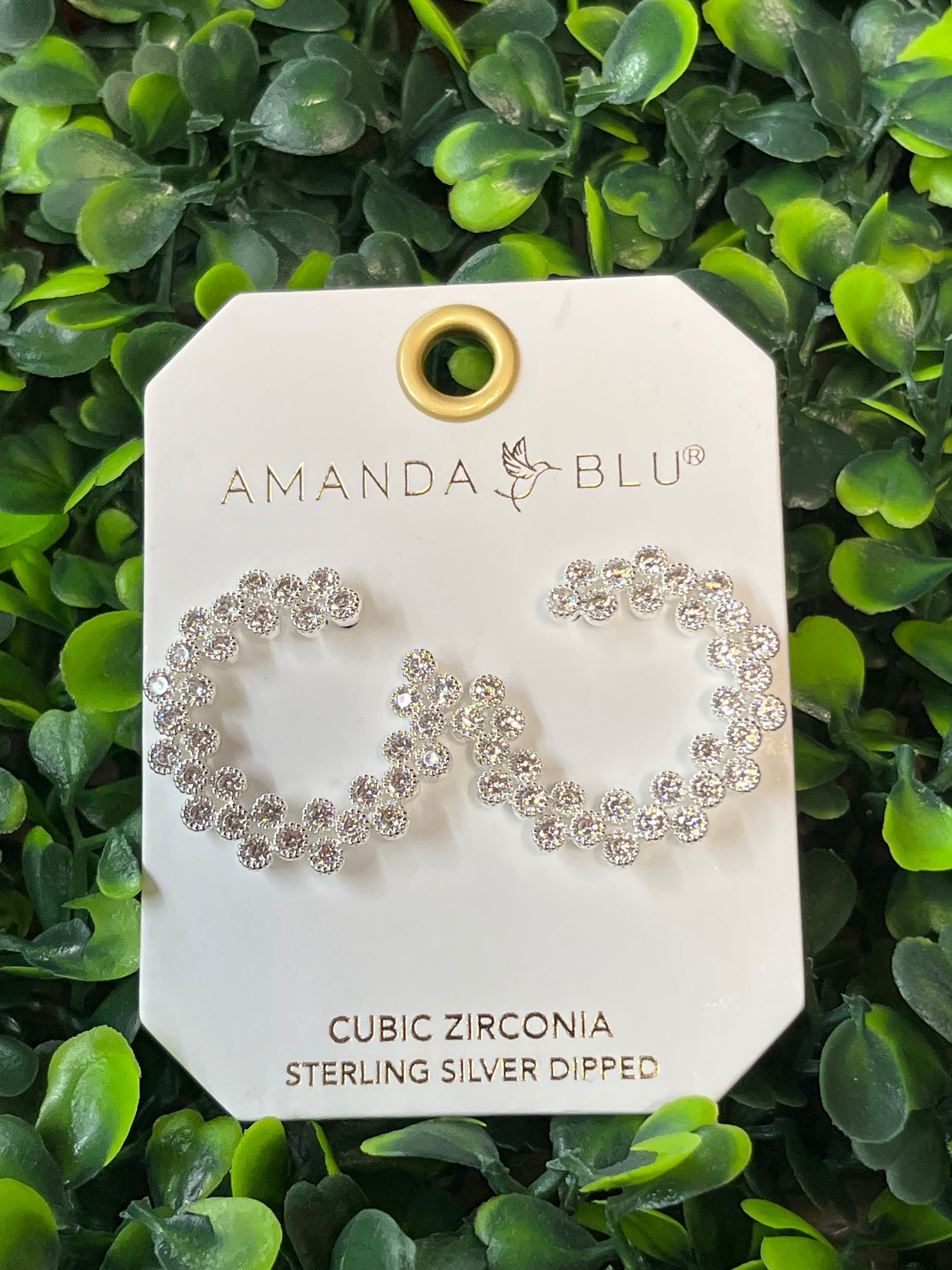 Silver Cubic Zirconia Double Row Open Circle Earrings