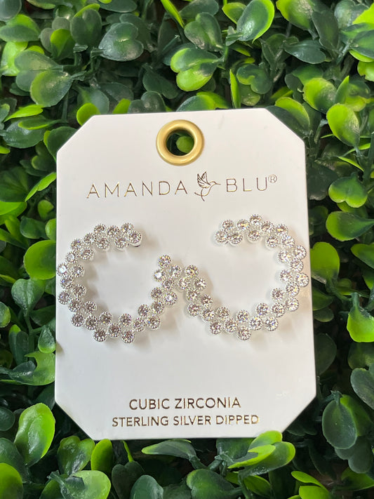 Silver Cubic Zirconia Double Row Open Circle Earrings