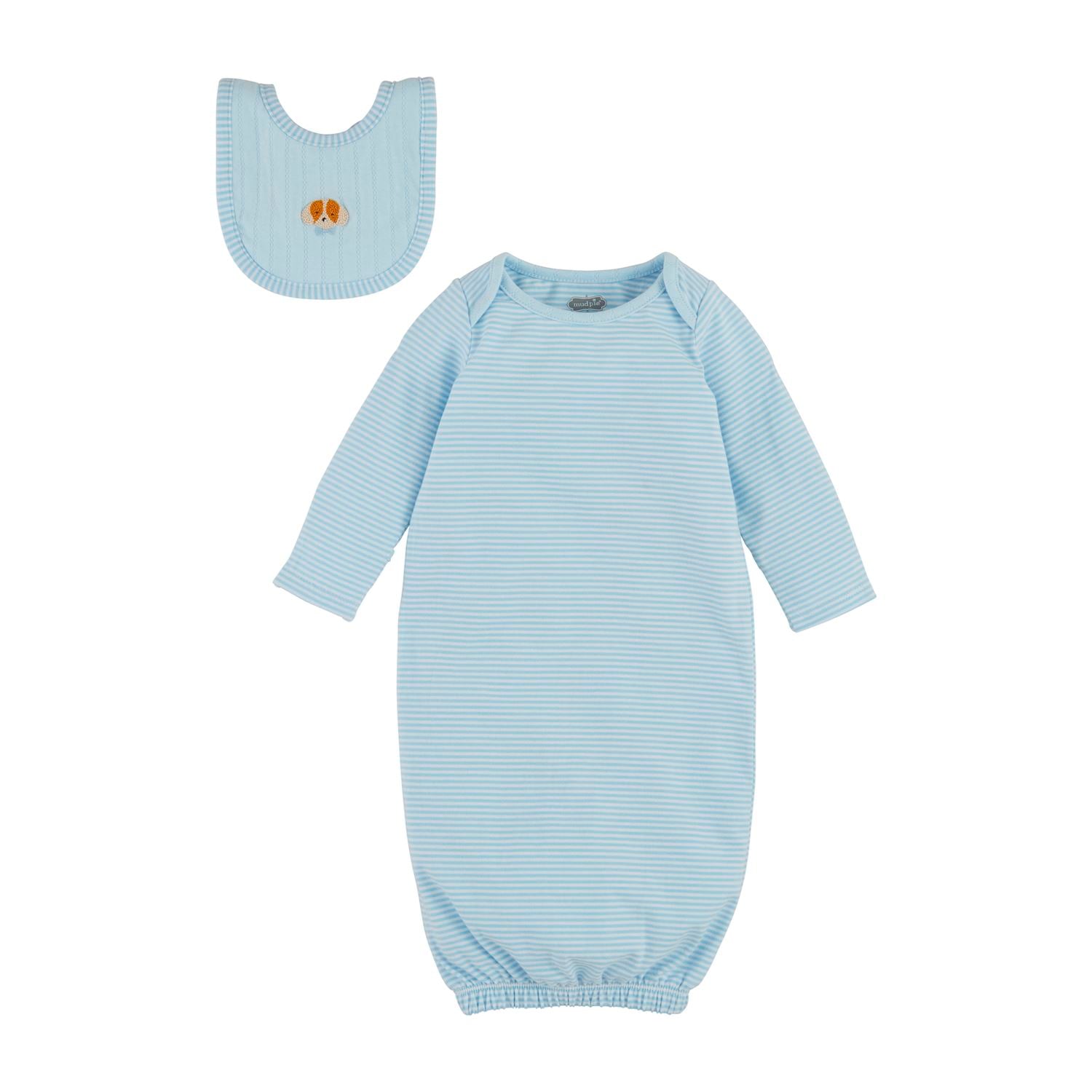 Mud Pie Blue Puppy Gown & Bib Newborn Set