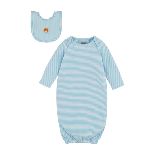 Mud Pie Blue Puppy Gown & Bib Newborn Set