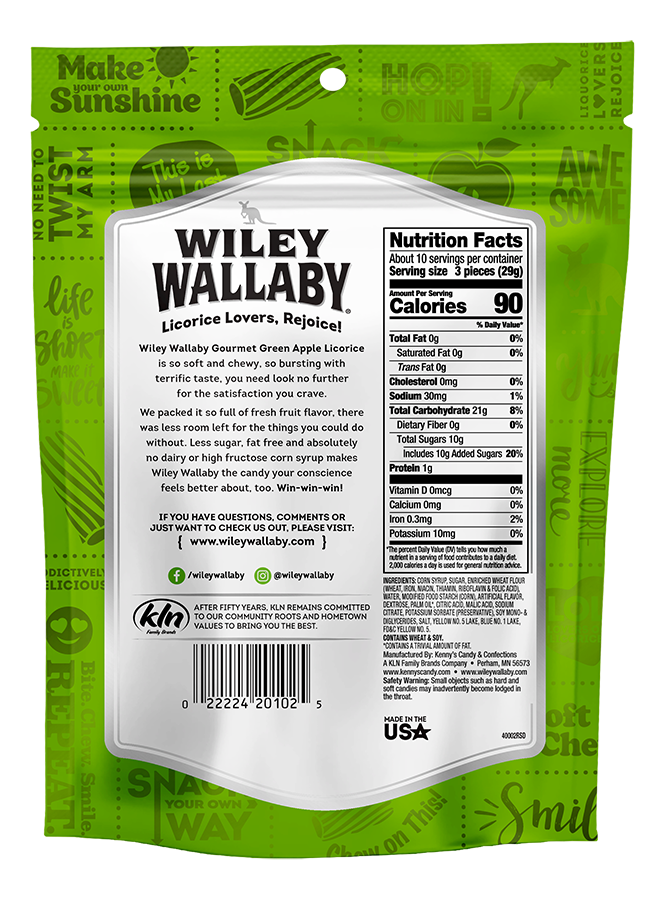Wiley Wallaby Soft & Chewy Gourmet Licorice-Green Apple