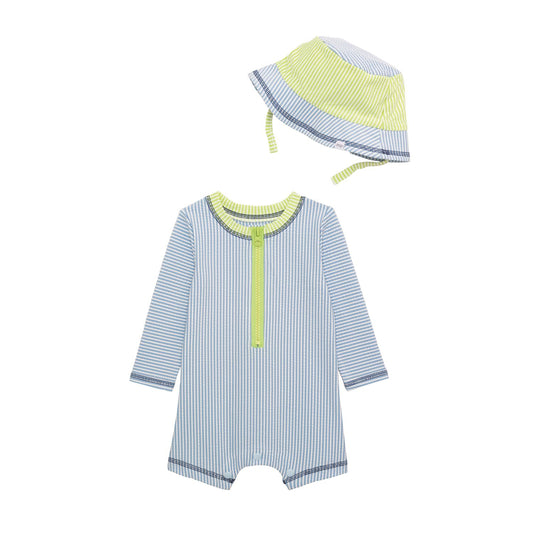 Mud Pie Blue Seersucker Rash Guard One-Piece Set 3-6 Months