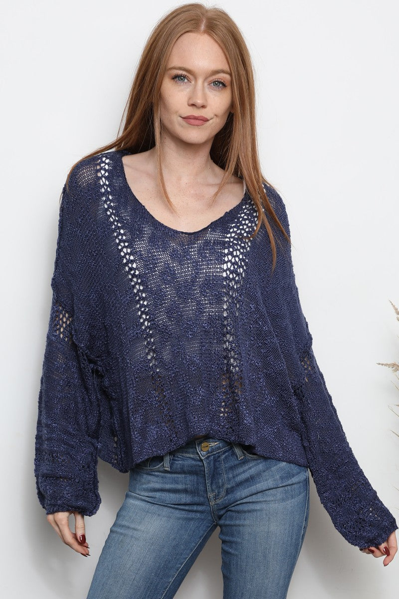 Light Weight V Neck Crop Length Sweater