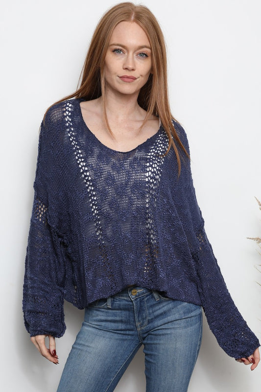 Light Weight V Neck Crop Length Sweater