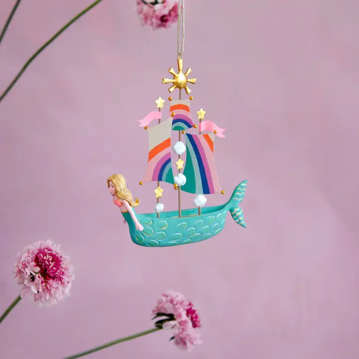 Glitterville Magical Mermaid Ship Resin Ornament