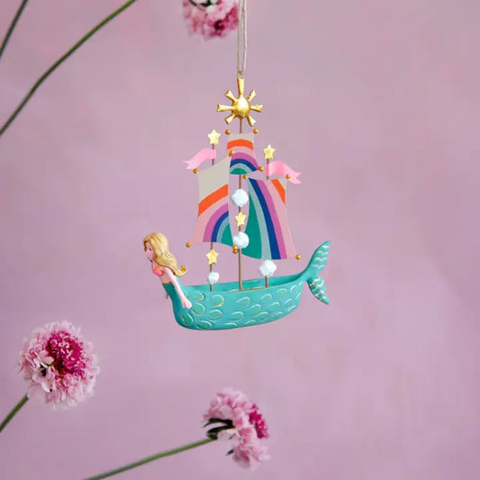 Glitterville Magical Mermaid Ship Resin Ornament